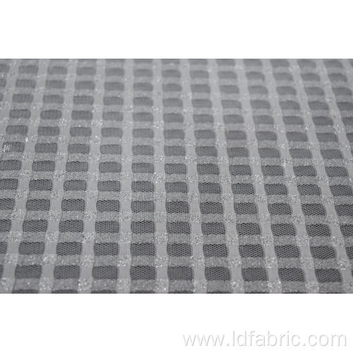 Nylon Metallic Spandex White Checks Mesh Fabric